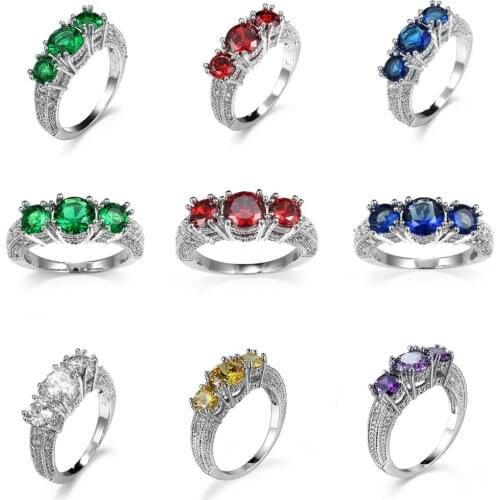 White Gold Filled Birthstone Ring Green Cubic Zirconia CZ Rhinestone Claw Finger ring Wedding Engagement Rings For Women Jewelry