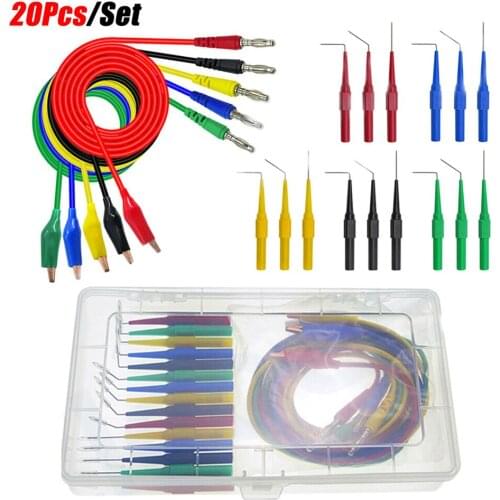 P1920 20pcs/set Back Probe Kit Alligator Clip to 4mm Banana Plug Multimeter Test Lead 30V /10A for Automotive tool