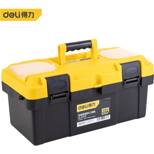 Deli TC270 Multifunctional Double Layer Toolbox 17" Stainless Steel Household Plastic Hardware Tool Box With Handle, Tray
