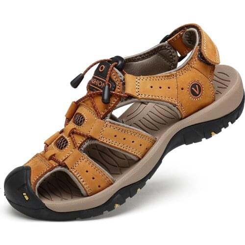 2020 Mens Sneakers First Layer Leather Toe Cap Outdoor Sandals Shoes Men Mans Footwear Breathable Non-slip Zapatillas Hombre