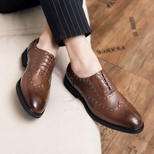 Plus size 48 mens Pu new personalized rivet brogue shoes with business and leisure Oxford banquet dance shoes zapatillas hombre