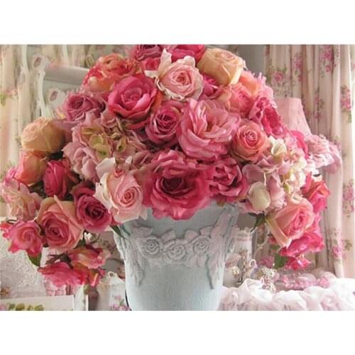 Flower Vase Rose DIY Cross Stitch Embroidery 11CT Kits Craft Needlework Set Printed Canvas Cotton Thread Home Decoration Sale