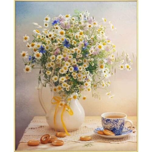 50*60cm Needlework,DIY Living Room Printed Cross stitch Sets For Embroidery kit Full Cross-Stitching Silk Thread Flowers