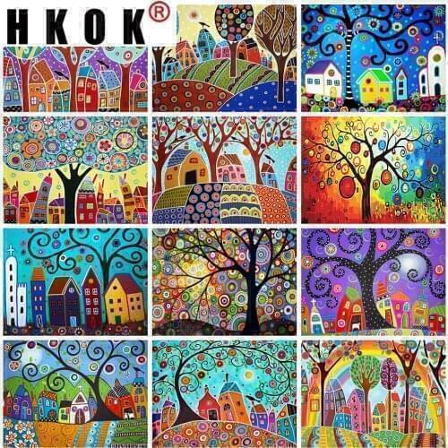 HKOK Full Square Round Drill 5D DIY Diamond Painting Abstract Tree Diamond Embroidery Scenery Cross Stitch Kit Home dorm Decor