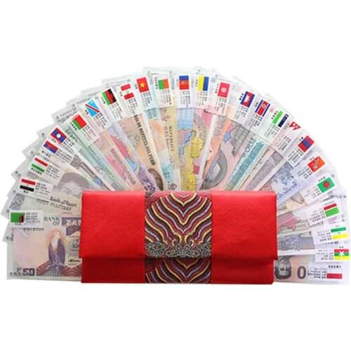 Set 52 pcs Notes from 28 Countries UNC , Real Original (but expired, out of use now) with red envelope, original world note gift