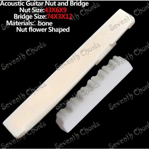 A Set Bone Flower Shape Nut & Bridge Saddle for Acoustic Guitar Replacement - Nut size 43x6x9mm - Saddle Size 74x3x12mm