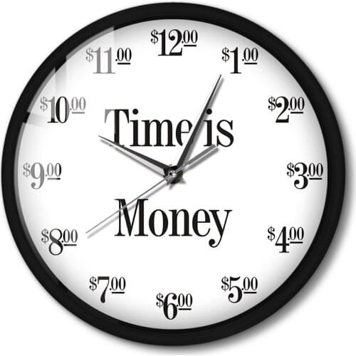 Time Is Money Wall Clock LED Night Light Function Sound Control Wall Clock Silent Non-ticking Metal Frame Wall Clock For Office