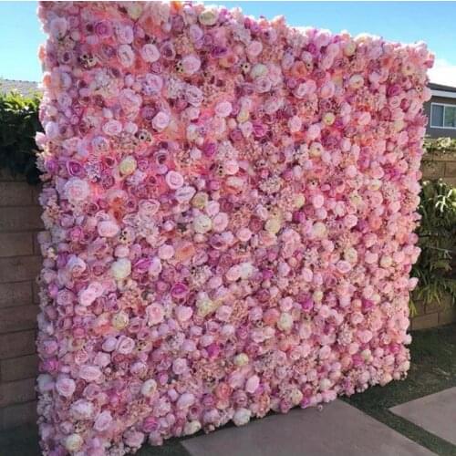3D Artificial FlowerWall Panels Pink Peony Ivory Hot Red Pink Rose Green plants Wedding Backdrop Runners Home Decor
