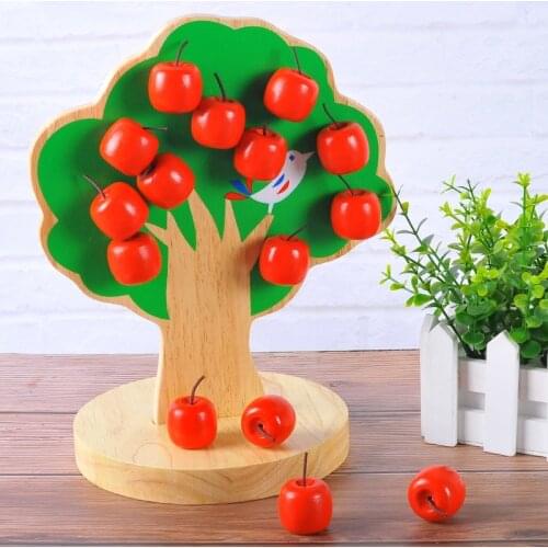 New Kids Montessori Wooden Puzzle Magnetic Apple Tree Children Interactive Game Toy Baby Pick Fruit Educational Mathematics Toys