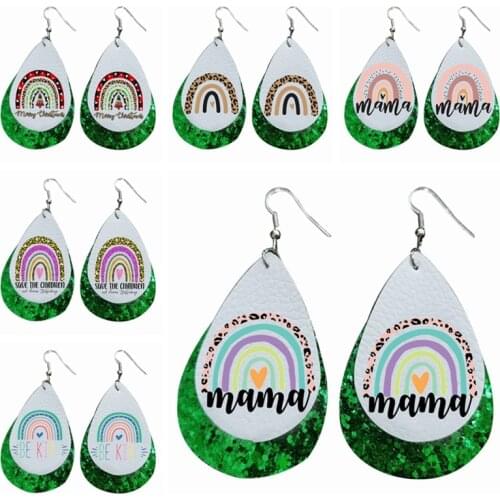 New!! Nickel-Free Rainbow Mama Earrings Faux Leather Teardrop Earrings Stock
