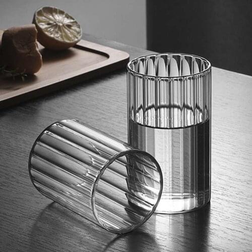 Transparent Striped Glass Water Cup Heat Resistant Drink Mug Handmade Beer Espresso Coffee Milk Glass Cup Home Kitchen Drinkware