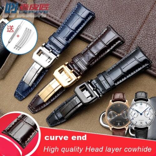 High quality Head layer cowhide genuine leather bracelet 22mm watch strap curve end watchband Business watch wristwatches band