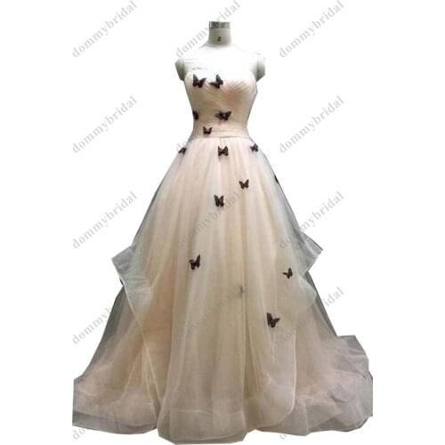 Pretty Butterfly Ball Gown Prom Dresses Champagne Tulle Sweetheart Ruffled Skirt Quinceanera Evening 15 Anos Dresses Vestido De
