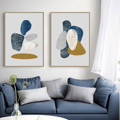 Modern Geometric Painting Gold Blue Circle Marble Wall Art Abstract Canvas Poster Print Wall Pictures for Living Room HomeDecor