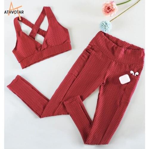 ATHVOTAR Anti Cellulite Sport Set Women with Pocket Breathable Gym Clothing Training Set Women Quick Dry Tracksuit