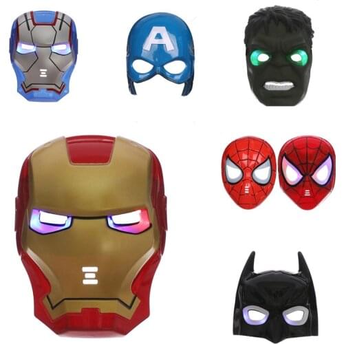 Disney Avengers Halloween Glowing Mask Childrens Day Iron Man Black Panther Spiderman Captain America Shield Thor Hammer Mask