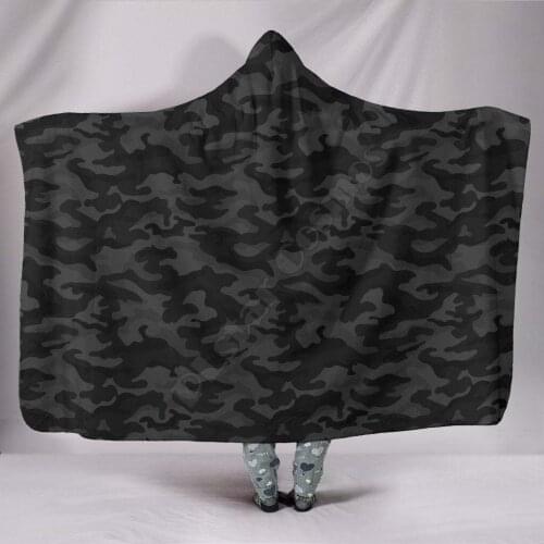 Dark Grey Camoufl Age 3D Printed Wearable Blanket Adults For Kids Various Types Hooded Blanket Fleece blanket
