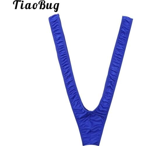 TiaoBug Sexy Men Mankini Thongs Stretchy Deep V-Neck Beachwear Swimwear Swimsuit Male Solid Color Underwear Underpants