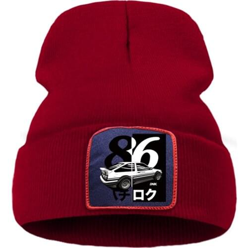 Japan Anime Initial D Vintage Beanie Caps Thick Sports Knitted Cap Hot Sale Cotton Brimless Hats Flexible Winter Hedging Hat