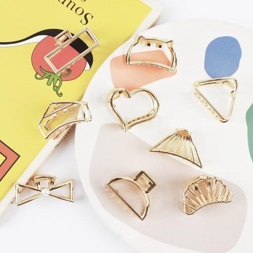 Small Minimalist Hair Claw Clips Metallic Gold Hollow Out Geometric Ponytail Holder Clamp Seashell Heart Bowknot Barretteses