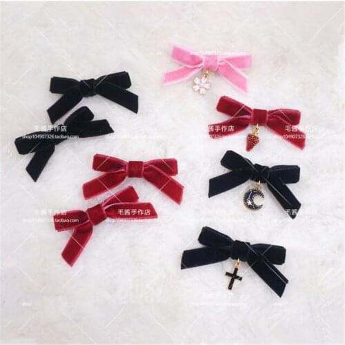 1pair Handmade Velvet Bow Pendant Hairpins Hair Accessories Lolita Hairclip Headwear D340