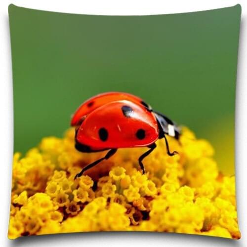 Yellow flower and Ladybug cotton polyester square decorative pillow case home sofa decorative