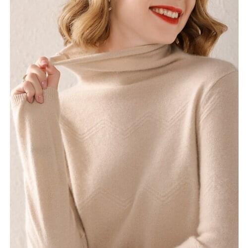Womens pullover winter 2021 100% wool sweater turtleneck solid color knitted cashmere sweater plus size womens top hot