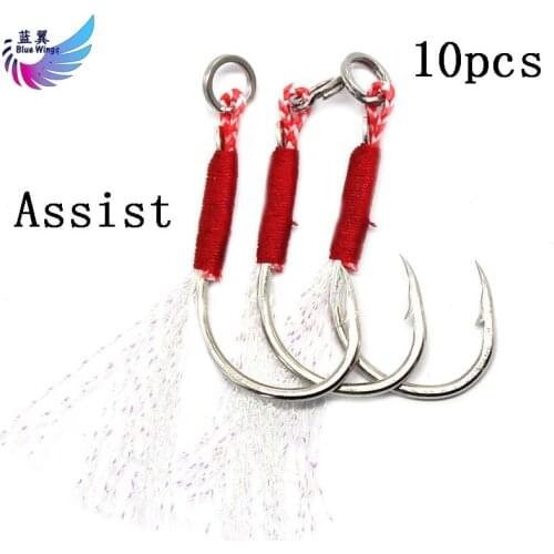 10pcs/lot fishing hooks Jig Assist Hook With PE Line Feather Jigging Spoon Saltwater Fishhook Spoon jig lure hooks pesca peche