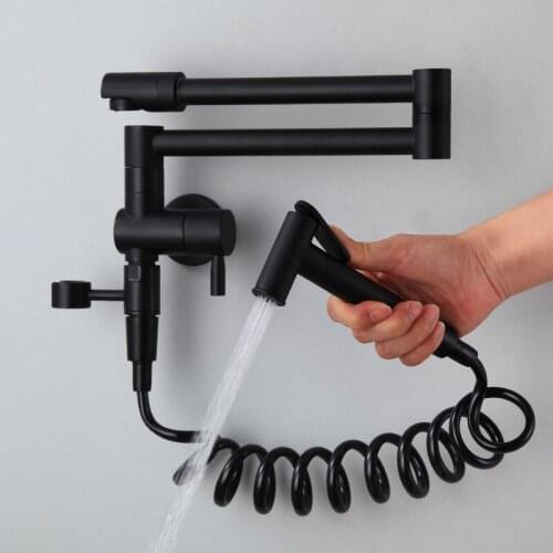 100% copper wall type single cooling kitchen faucet vegetable washing basin sink telescopic folding faucet lead-free health