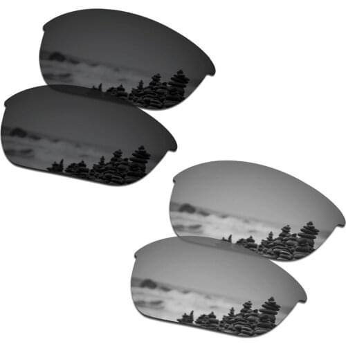 SmartVLT 2 Pairs Polarized Sunglasses Replacement Lenses for Oakley Half Jacket 2.0 Stealth Black and Silver Titanium