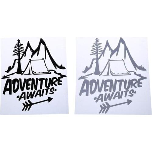 20CM*18CM ADVENTURE AWAITS A Camping Greatested Vinyl Car Sticker Beautiful Window Decal