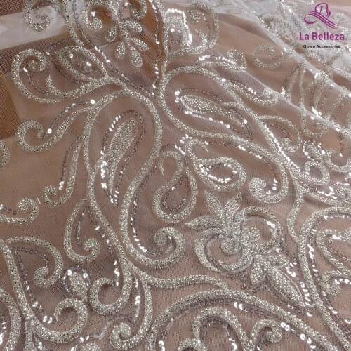 2021 Silver wedding lace fabric,silver Heavy beaded lace,gown lace, hight patterns,Ivory sequins lace fabric 1 yard