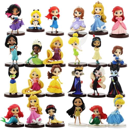 3pcs/lot Q Posket Figure Toy Princess Mermaid Snow White Maleficent Tangled Belle Sleeping Beauty Model Dolls