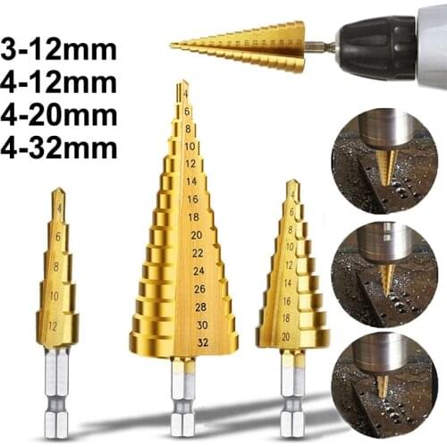 4-12 4-20 4-32 HSS Titanium Coated Step Drill Bit Drilling Power Tools Metal High Speed Steel Wood Hole Cutter Cone Drill