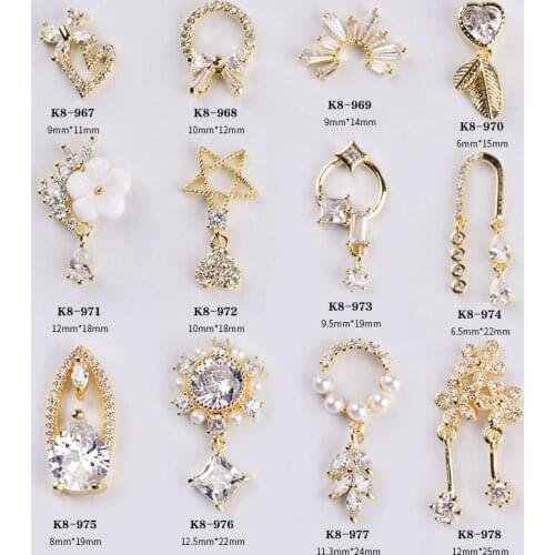 5pcs/lot 3D Flower Pendant Chain Zircon Nail art jewelry Japanese nails decorations zircon pearl crystal Manicure diamond Charms
