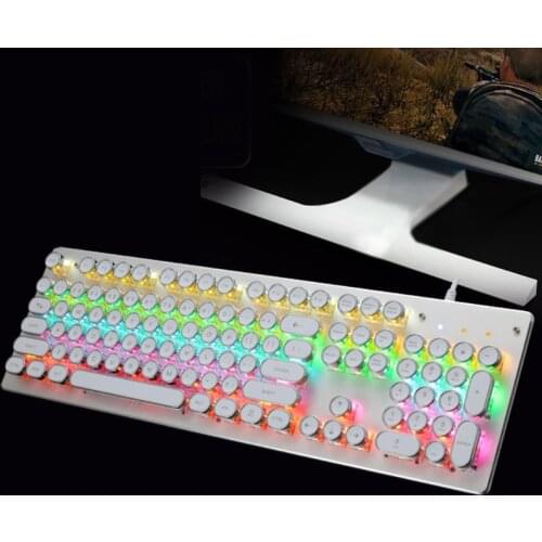 69HA USB Wired Retro Steam Punk Typewriter Round Keycaps Mechanical Gaming Keyboard,Blue Switches 104keys