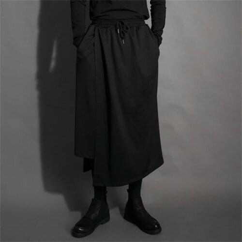 Asymmetrical personality dark fashion brand autumn style hairdresser clothing loose wide-leg cropped trousers