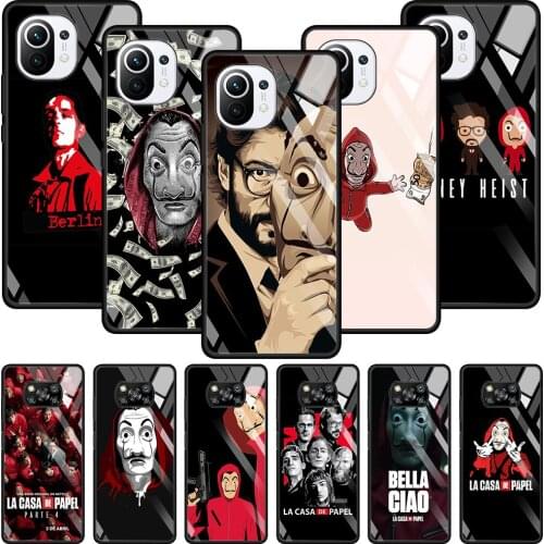 Money Heist House Paper Transparent Glass Phone Case For Mi Poco X3 NFC 10T 9T Note 10 11 Pro Lite Ultra 11i F3 M2 Shell Fundas