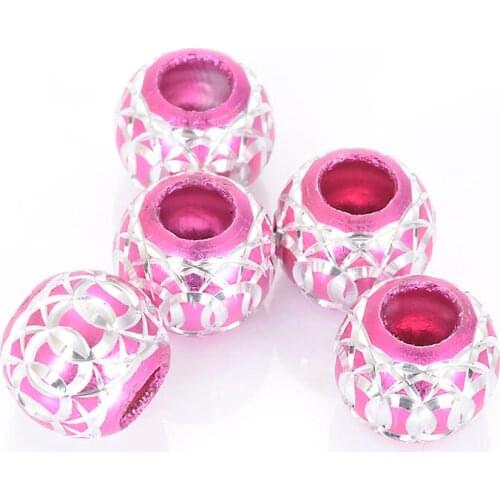 Beads,Loose Beads,12mm Round Aluminium Beads,Fuchsia Beads With Carving For Necklace/ Bracelet/ Earring,Sold of 200pcs