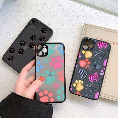 Dog footprint Paw art pattern luxury shell Phone Cases matte transparent For iphone 7 8 11 12 plus mini x xs xr pro max cover