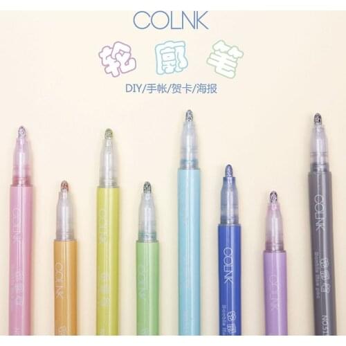 8 Double-line Contour Pens students draw outline pen with hand ledger 8 color set of fluorescent two-color marker pen