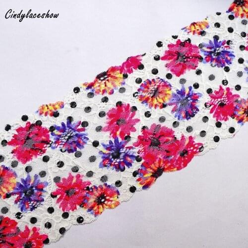 2Yard 15.5cm Wide Flower Elastic Stretch Lace Trim For Clothing Accessories Bra Sewing Applique Costume Lace Trimmings Handmade