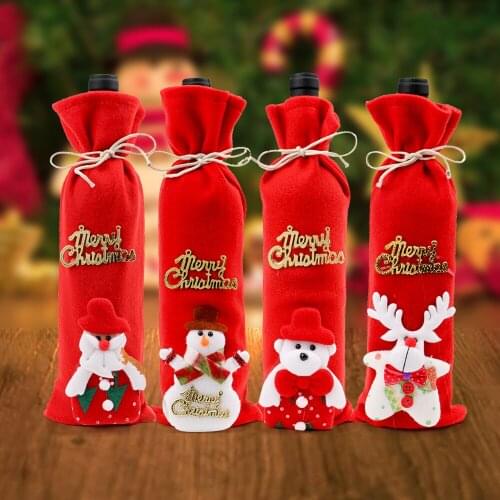ITimo Santa Claus Rudolf Snowman Polar Bear Bottle Clothes Wine Bottle Bag Cover 2019 Christmas Decor For Home Xmas