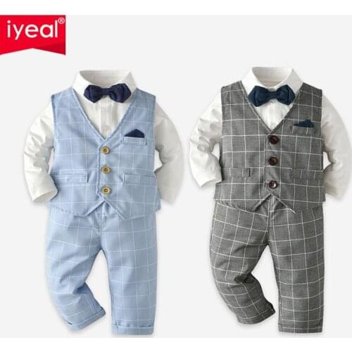 IYEAL Toddler Infant Baby Boys Clothes Newborn Bow Tie Romper Shirts Tops+ Vest +Pants Gentleman Suit Outfits For Wedding Party