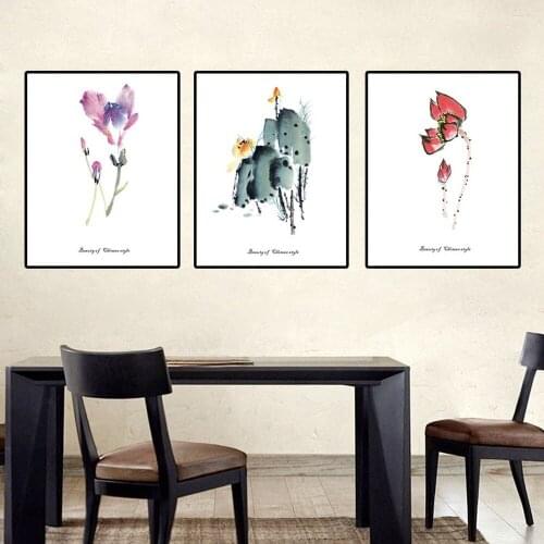 Beauty of Chinese style Flower Canvas Painting Retro Fresh Plant Poster Bedroom Porch Living Room Wall Art Pictures Home Decor
