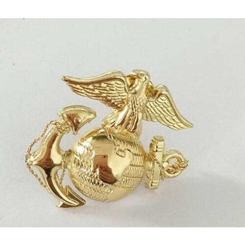 WWII US Navy Marine Corps Officer Ega Barracks Metal Hat Badge Gold Brooch armyshop2008