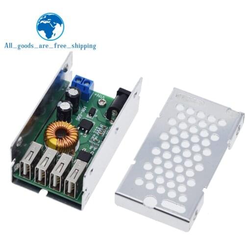 TZT DC-DC 9V 12V 24V 36V To 5V Step Down Board 5A 4 USB Output Buck Converter Power Supply Module with Aluminum Shell For Phones