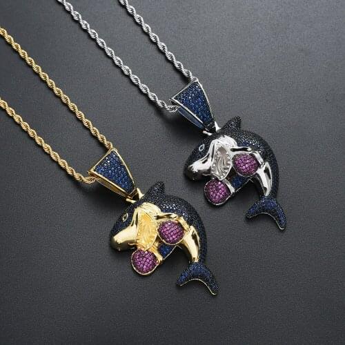 Men CZ jewelry Fish boxing Pendant Iced Out Cubic Zircon Necklace Hip Hop gift Jewelry CN091