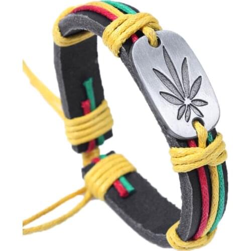 Weed Gift Design Punk Cuff Bangle Fashion Vintage Brown Rock Genuine Woven Leather Bracelets Women Men Jewelry Accessories