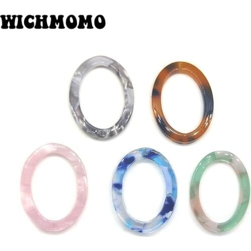 New Fashion 6 Pieces 24mm High Quality Oval Acetic Acid Resin Smooth Charms Connectors for DIY Earring Jewelry Accessories